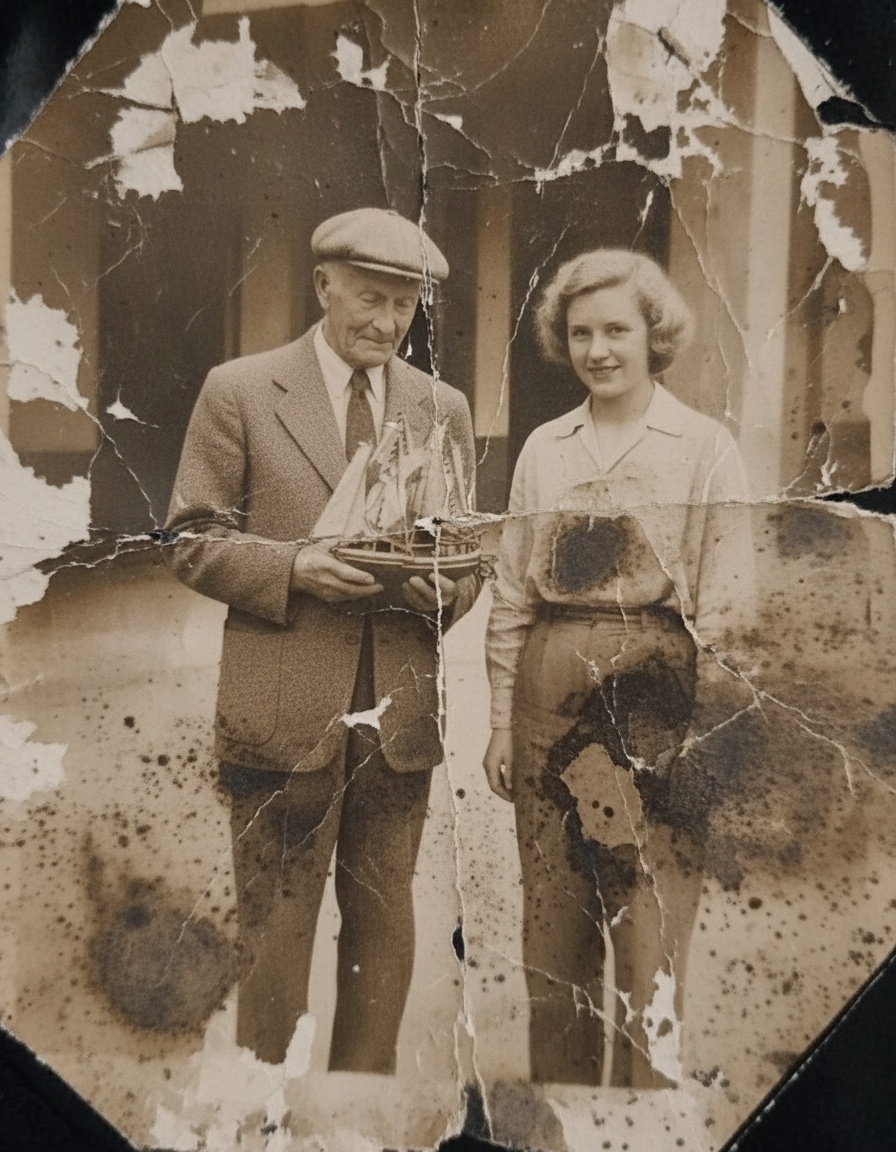 Przed renowacją - stare, uszkodzone zdjęcie