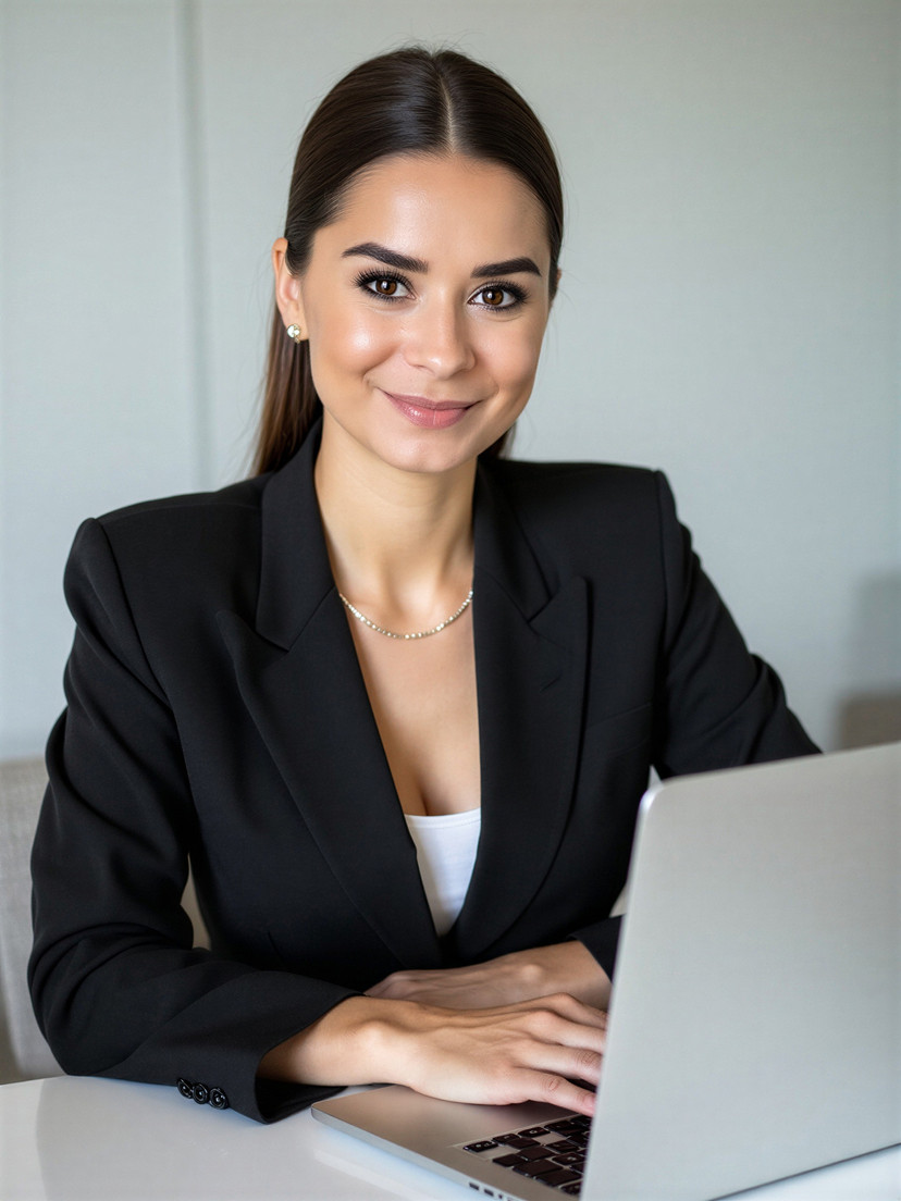 Elegancki portret biznesowy kobiety na tle panoramy miasta