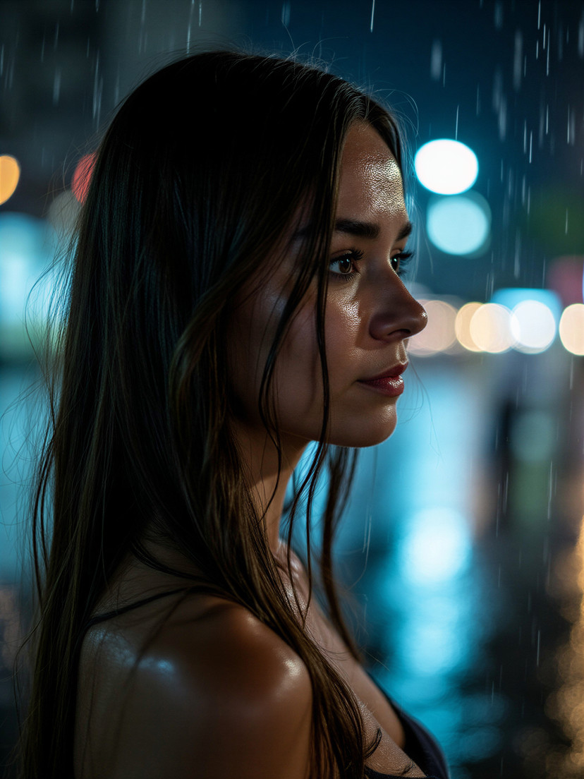 Profesjonalny portret kobiety w deszczu